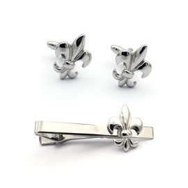 Fleur De Lis Cufflink and Tie Clip Set for Men – Elegant Matching Cufflinks and Tie Bar for Formal Events and Special Occasion