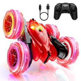 Remote Control Car, Rechargeable RC Cars Fast Direct Charging Car with Colorful Light, Double Sided 360° Flips RC Stunt 2.4Ghz 4WD All Terrain Race Cars Toys Xmas Gift present for Boys Girls Aged 3-12