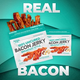 Breakfast Style Bacon Jerky | Tender, Flavorful, Easy to Chew, Premium Craft Bacon Jerky with 14g of Protein Per Bag, Gluten Free, High Protein, Low Calorie, Healthy Snacks for Adults (2 Bags)