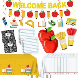 151pcs Back to School Plates Napkins First Day of School Decorations with Apple Plates, Notebook Plates, Napkins Paper Cups Tableware Set for Back to School Classroom Party Supplies 20 Guests