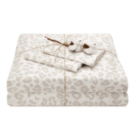Elegant Cotton 100% Pure Organic Cotton Sheets Set Full Size - Leopard Beige Pattern Print Super Soft Sheet - 4 Piece Set - Fitted Sheet, Flat Sheet & 2 Pillow Covers - Full
