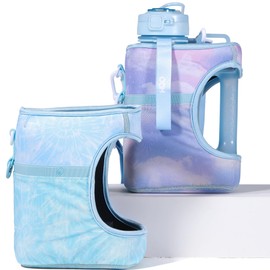 H2O Capsule Half Gallon Cube Square Water Bottle value pack - 2.2L Water Bottle with Strap, 2 Sleeves, Covered Straw Lid – BPA Free Reusable Sports Water Jug with Handle, (68 Ounce)