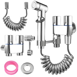 Handheld Bidet Toilet Sprayer Jet kit, Stainless Muslim Shower for Toilet, Equipped with a 1-in-2-out Dual-Control Valve Faucet and Hose, Durable and Leak-Proof, Suitable for Elderly and Infant Care