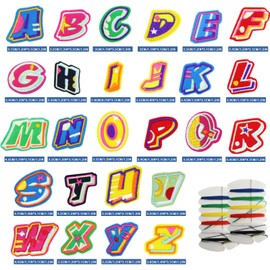 Modixun 52pcs Letter Iron on Patches, Sew on Alphabet Applique Patches, Colorful Alphabet A-Z Embroidered Patches for Clothing Hats Shoes Bags, Style B