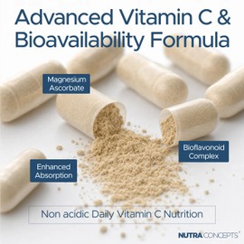 Nutraconcepts Vitamin C+ Bioflavonoids - 90 Vegan Capsules - Supports Immunity, Skin & Energy - Enhanced Absorption with Citrus Bioflavonoids - Non-Acidic Formula - Stomach Friendly - Made in UK