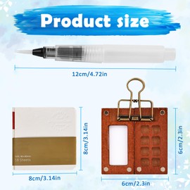 Mini Watercolour Set, Mini Palette, 15 Grid Wooden Palettes with 24 Colours Pigment, Sketchbook, Metal Clips, Watercolour Brush Pens for Painters, Artists, Students (B)