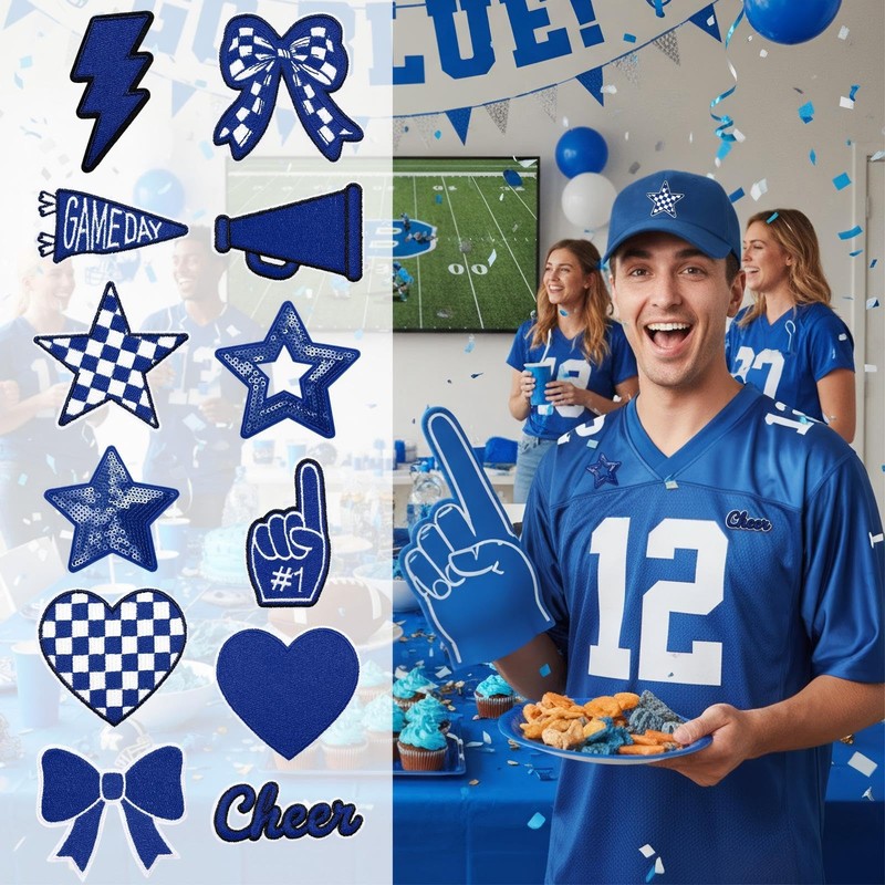 Glitinsel 24 Pcs Blue Football Cheer Patches Iron on for