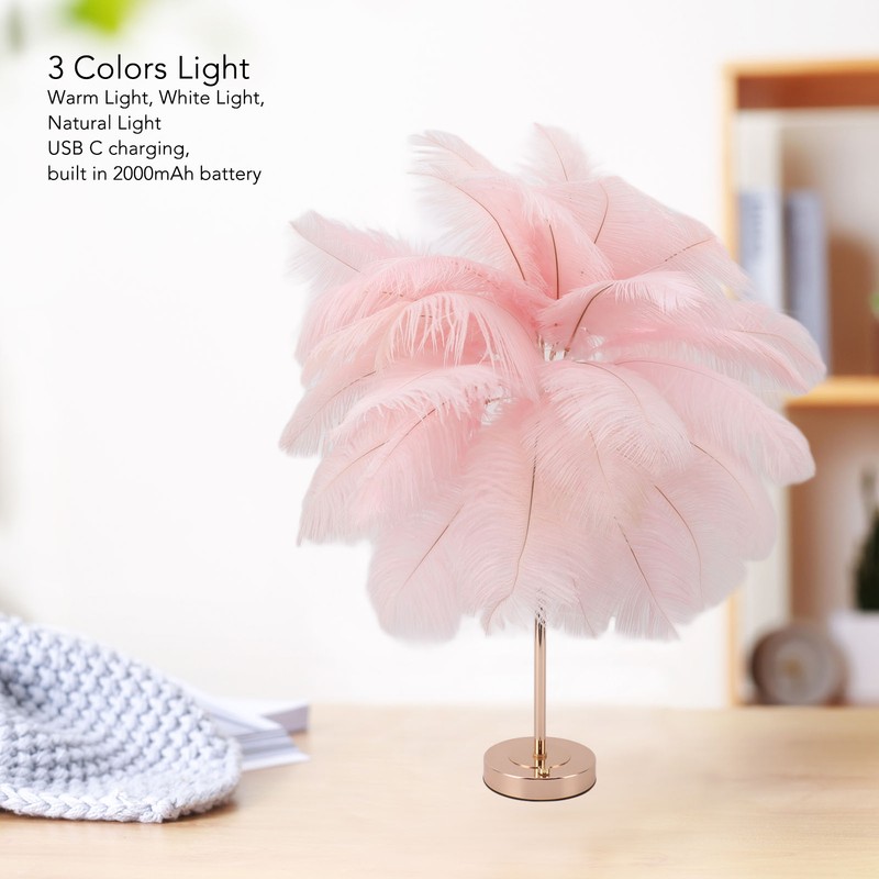 Decorative Table Lamp 30PCS Feathers USB Rechargeable Light Touch Control