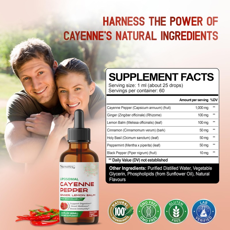 HarmoVira Liposomal Cayenne Pepper with Ginger & Lemon Balm –