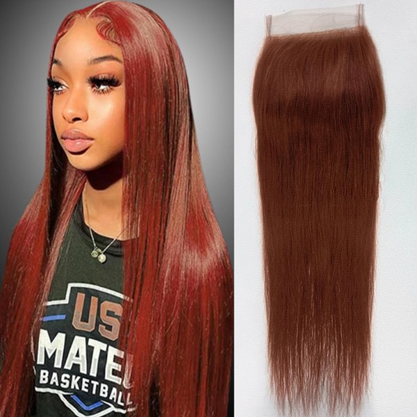Red Brown 4x4 Closure 33# Straight Invisible Transparent Lace Closure