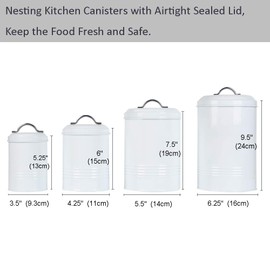 Brightalk Nesting Canisters Sets for the Kitchen, Set of 4 Airtight White Farmhouse Canister Jars with Removable Chalkboard Labels and Marker, for Flour Sugar Coffee Tea Storage