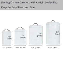 Brightalk Nesting Canisters Sets for the Kitchen, Set of 4 Airtight White Farmhouse Canister Jars with Removable Chalkboard Labels and Marker, for Flour Sugar Coffee Tea Storage