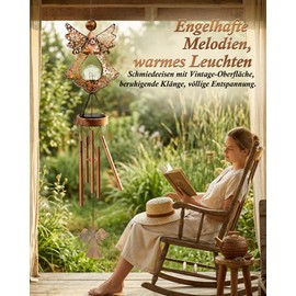 Yeomoo Metal Wind Chime Garden with Solar Angel Decoration for Outdoors: Wind Chimes Hanging Garden Decoration Gifts for Women Mum Birthday Gift Glockenspiel for Patio Balcony Hallway Copper