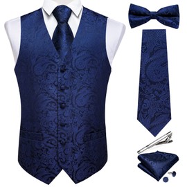 DiBanGu - Conjunto de chaleco y corbata de cachemira para hombre, 6 unidades, chaleco formal preatado, para esmoquin, Azul, XX-Large