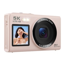 AiMike 5K Digital Camera - Can Send to Smartphone, WiFi Transfer Function, 80 Megapixels, Dual Screen, 64GB Micro SD Card Included, 18x Digital Zoom, Auto Focus Function, Web Camera, 19 Types of