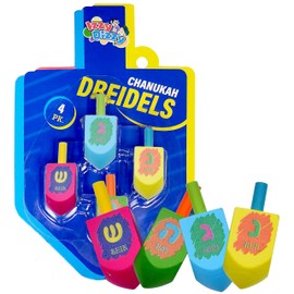 Izzy 'n' Dizzy Hanukkah Dreidels - Multi Colored Painted Wood Dreidel - 4 Pack Medium