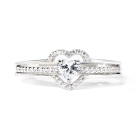 STORYJEWELLERY Mother Daughter Ring, Mama Daughter Joined at the Heart Ring, Daughter Gift from Mom, 925 Sterling Silver Layered Heart Love Ring for Daughter, Mother Daughter Jewelry(Silver 10)