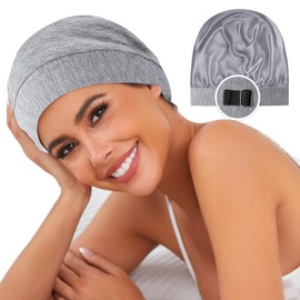 HFRHTGY Adjustable Silk Satin Hair Bonnet for Sleeping, Double Layer Hair Wrap Sleeping for Women Men, Silk Satin Lined Beanie Curly Braid Dreadlock Hair (Light Gray)