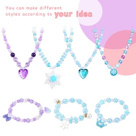 Craft Set Children's Beads Jewellery 400 Pieces + Beads for Threading Children's Jewellery Craft Necklace Bracelet Craft DIY Mermaid Princess Craft Set Party Bag Children's Birthday Gift for Girls