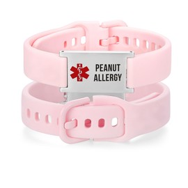 LinnaLove Medical Alert Bracelets Cartoon Emergency ID bracelets with engraved peanut allergy (Pink silicone)