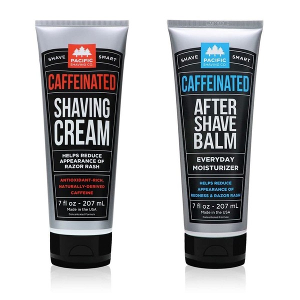 Pacific Shaving Company Caffeinated Shaving Cream & Aftershave Set - Shave Kit for Men - Antioxidant + Caffeine Enriched Shave Cream + Aftershave Lotion (7 Oz, 2 Pack)