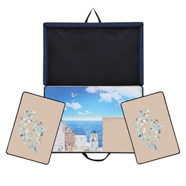 Becko US Jigsaw Puzzle Board with Trays & Cover, Portable Case for Puzzles Storage Saver, Non-Slip Surface, for Up to 1000 Pieces (Dark Blue & Khaki)