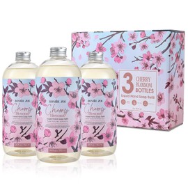 ROMIIE ZOI Cherry Blossom Liquid Hand Soap Refill Gift Set – 3 Pack (26 Fl Oz Each), Moisturizing & Gentle, Biodegradable Formula with Essential Oils for Spa, Kitchen, Bathroom