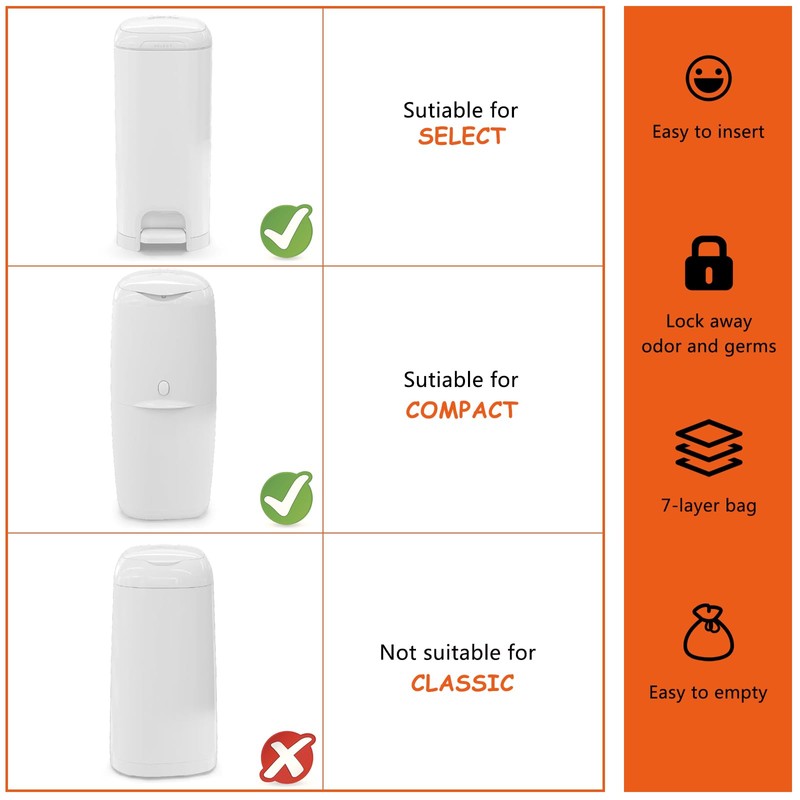 Jumbo Square Refills Disposal Bags Compatible with Diaper Genie Compact