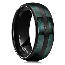 King Will Nature 8mm Mens Domed Green Wood Inlay Black Tungsten Carbide Ring Wedding Band 8.5