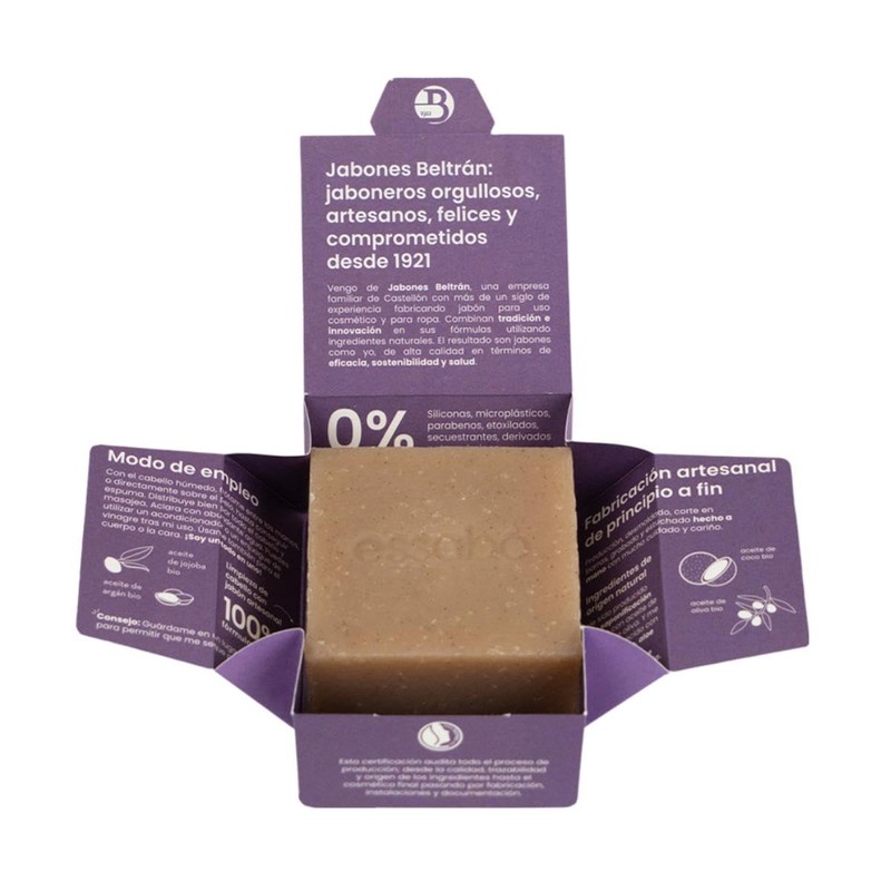 Jabones Beltran Solid Shampoo with Jojoba, Argan and Honey Oil,