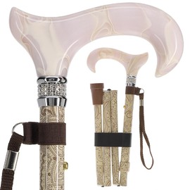 Royal RC Canes Designer Folding Bold Canes for Women, Creme Swirl Handle with Rhinestone Collar Adjustable Lightweight Aluminum Bold Walking Cane & Stick for Men and Women