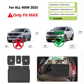 MJBYMAT Cargo Mat for 2025 Ford Expedition MAX 7/8 Seats (Only Fit Max) & Backrest Mat,TPE All Weather Protection Car Trunk Mat Covering The Backrest Mat with Velcro Fastener Accessories