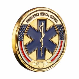 Paramedic EMS Medical Rescue Emergency Medical Service Star of Life Challenge Coin (Gold/Blue EMS Coin)