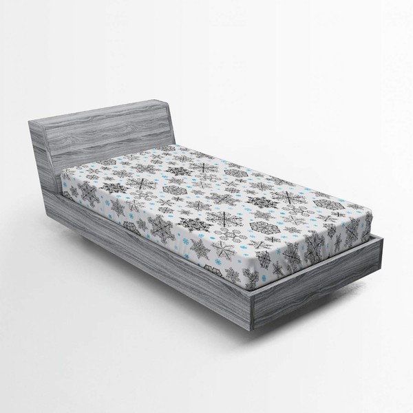 Ambesonne Snowflake Fitted Sheet, Lace Style Arrangement of Snowflakes Winter