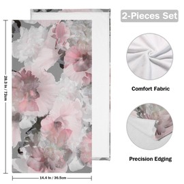HATESAH 2 Pack Watercolor Pink Grey Floral Hand Towels for Bathroom,Soft Absorbent Spring Peony Blossom Gray Decorative Guest Face Bathroom Towels,Quick Dry Abstract Flower Kitchen Towels 14"x28"