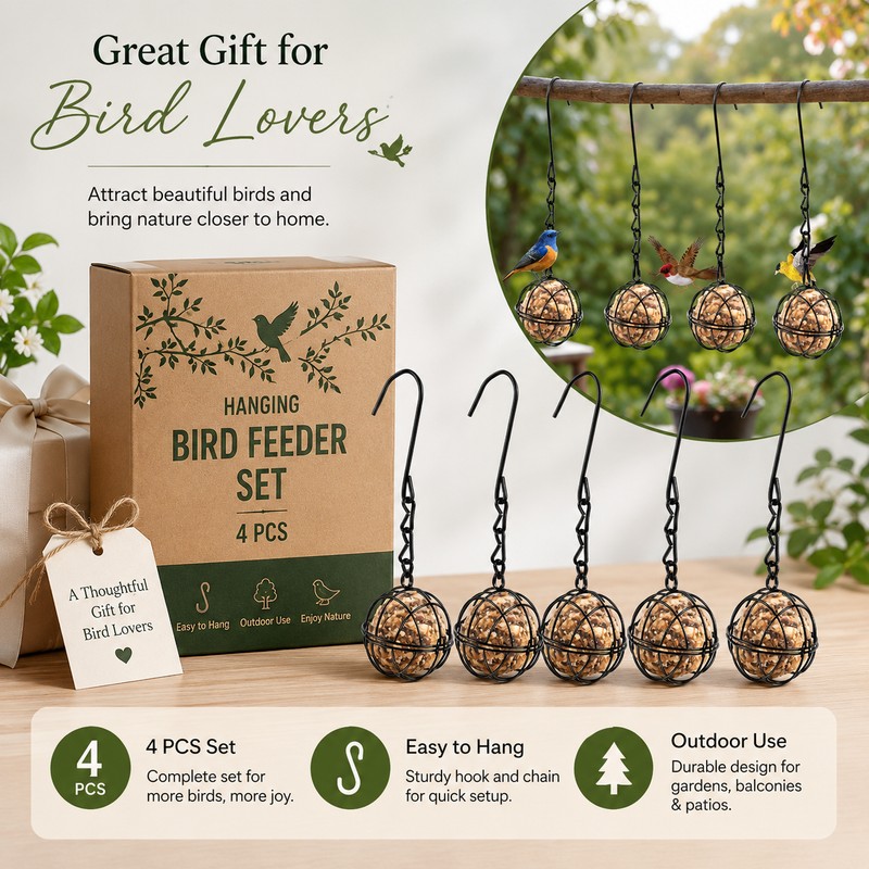 4-Pack Metal Bird Feeder for Garden Feeding – Hanging Suet