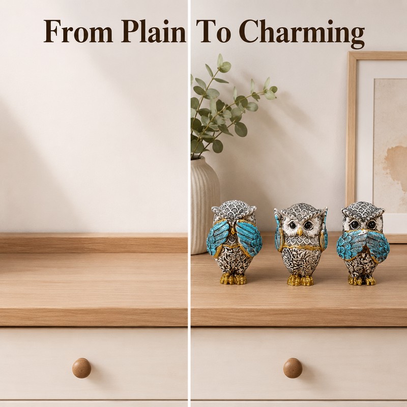 3-Piece Resin Owl Figurine Set – See Hear Speak No