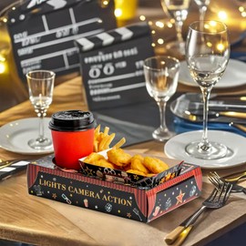 RVXHUA 48PCS Movie Night Party Supplies, 24 Snack Boxes and 24 Food Trays, Disposable Paper Snack Holder, Movie Night Accessories for Family Gatherings, Parties, and Home Theater