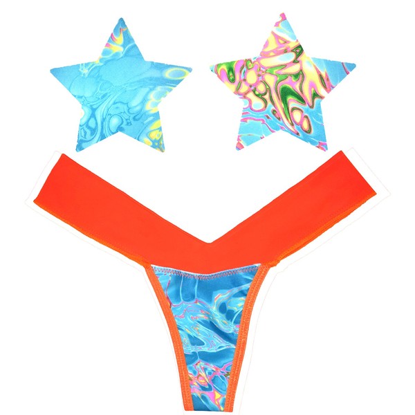 Neva Nude Neon AF Naughty Knix Set with Thong and Matching Nipztix Pasties (Multiple Colours and Sizes), Tropical Cones Orange