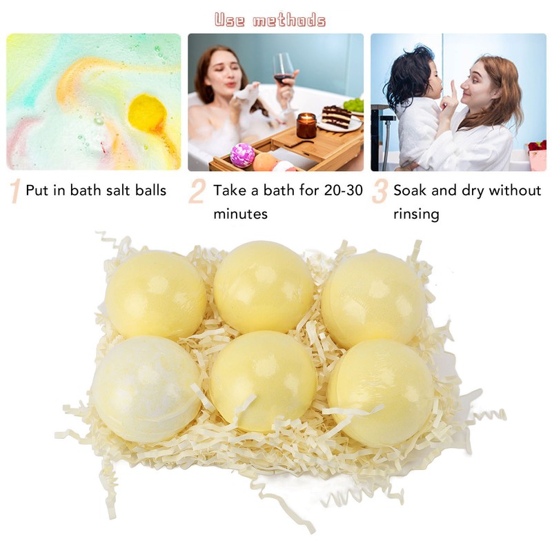 6pcs Bath Salt Ball Moisturizing Colorful Kid Friendly Mild Lemon