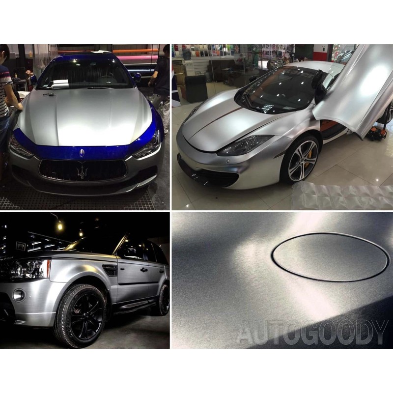 AUTOGOODY 72" x 60" Silver Brushed Aluminum Vinyl Film Wrap