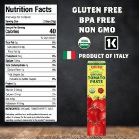 Cento Organic Tomato Paste, 4.56 Oz Tube (Pack of 12), Double Concentrated, Thick Paste from Red, Ripe Tomatoes, Grown and Processed in Italy
