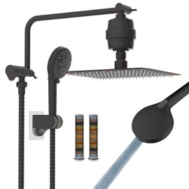 Filtered Rain Shower Head with Handheld Combo - High Pressure 10" Square Rainfall and 10 Modes Handheld Showerhead, 20 Stage Shower Filter, 11'' Shower Arm, 71'' Hose, Oil Bronze