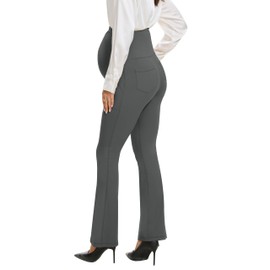 VIMPEP Smooth Feeling Flare Maternity Leggings Over The Belly Pregnancy Bootcut Yoga Pants Petite/Regular with Pockets 303 29 Dark Grey S