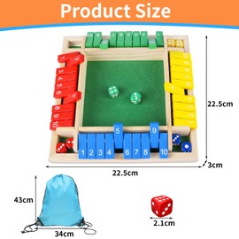 Xerteam Shut The Box Game 4 Player, Wooden Table Game, Dice Games, Wooden Board Game Travel Game Math Number Game 1-4 Players for Adults Kids