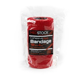 MEDSTOCK Cohesive Bandage, 10CM X 4.5M Stretched, Red - 12 Rolls, Wound Care, Hypoallergenic, Breathable Elastic Self Adherent Wrap for People & Pets, Supports Injured Joints and Muscles