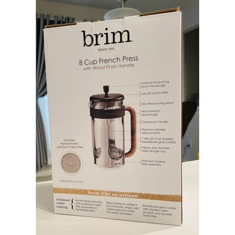Brim 8 Cup French Press, Quickly Brew Coffee in Under