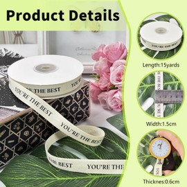 PQZKLDP Cotton Herringbone Ribbon - Natural Twill Tape for Custom Gift Wrapping & DIY Crafts-5/8 Inch x 15 Yards - You're The Best Printed Phrase