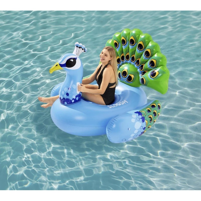 SLOOSH 62" Blue Giant Peacock Raft Swimming Pool Float Lake