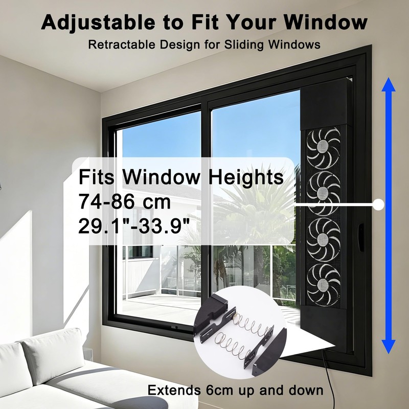 Vertical Window Exhaust Fan for Sliding Windows, Retractable Window Fan